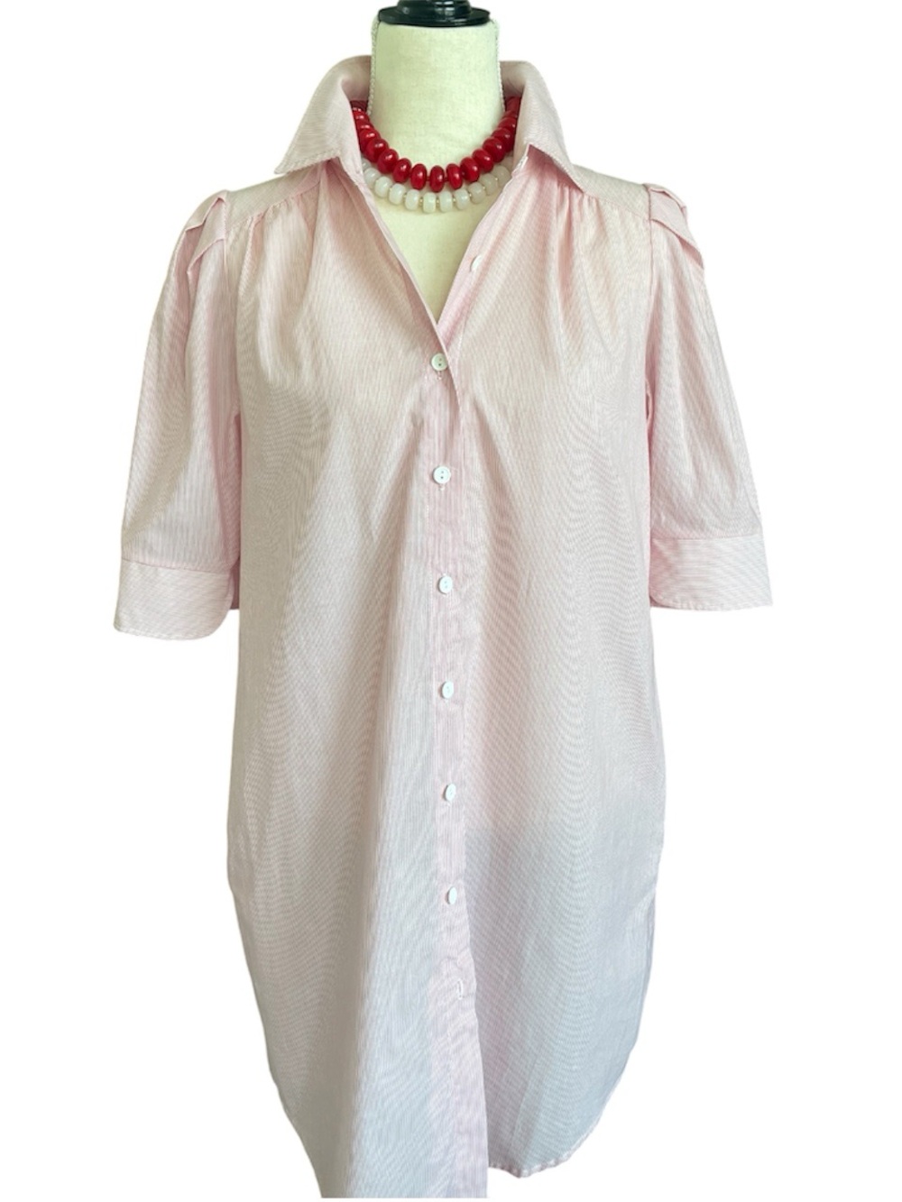 Adrienne Striped Cotton Shirt Dress Short Sleeve Coastal